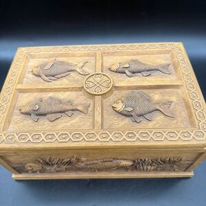 Mens Fish Themed Jewelry Trinket Box Embossed 3D River/Lake/Ocean Decor ~Resin~